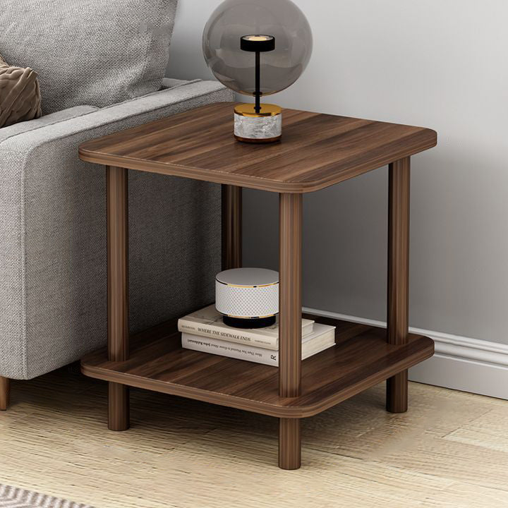 Traditional Japanese Square MDF Pine Wood End Table 2-Tier For Living Room