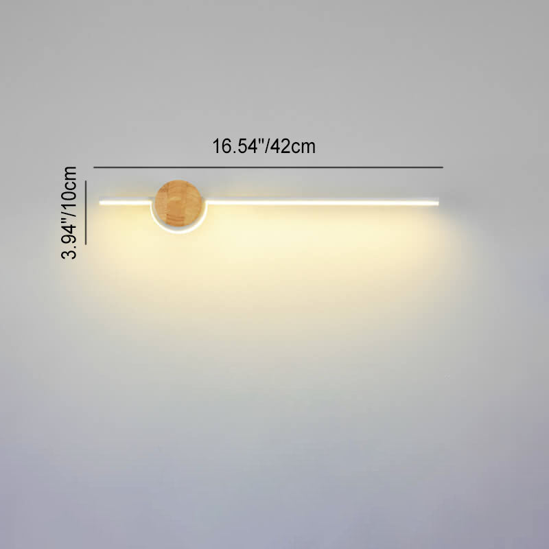 Japanese Modern Long Strip Aluminum Rubber Wood Acrylic LED Wall Sconce Lamp