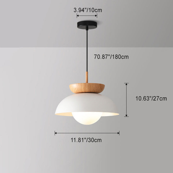 Suspension 1 lumière en bois et fer avec abat-jour rond moderne minimaliste pour salon 