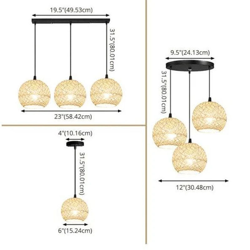 Rattan Weaving Beige Globe 1/3-Light Pendant Light