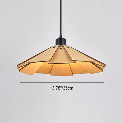 Japanese Retro Solid Wood Hollow Umbrella Shade 1-Light Pendant Light