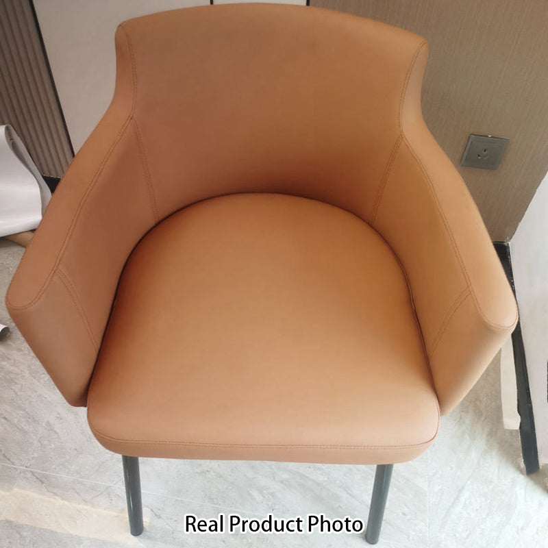 Chaise de salle à manger moderne minimaliste carrée en cuir microfibre rembourré avec dossier et accoudoir en métal 