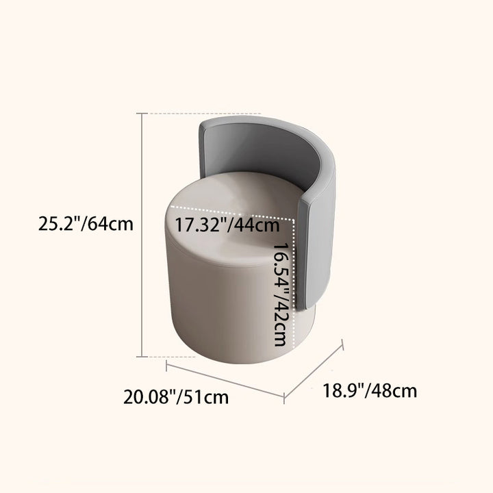Moderner minimalistischer drehbarer zylindrischer Hocker aus Mikrofaserleder, Aluminiumlegierung und Holz, Rückenlehne ohne Armlehnen für das Schlafzimmer 