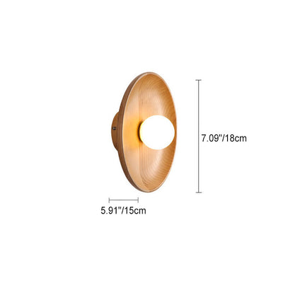 Modern Minimalist Round Disc Solid Wood 1-Light Wall Sconce Lamp