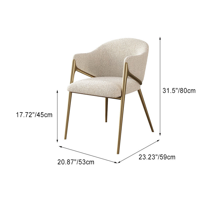 Silla de comedor contemporánea de lujo redonda de lana de cordero con patas de acero inoxidable, respaldo y reposabrazos para comedor 