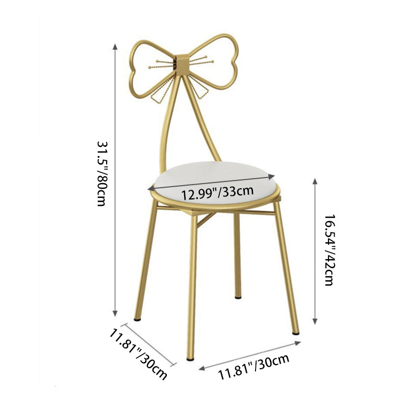 Contemporary Creative Bow Round Upholstered Velvet PU Leather Metal Vanity Stool Backrest For Bedroom