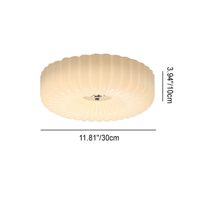 French Minimalist Cream Textured Glass Round LED Flush Mount Ceiling Light