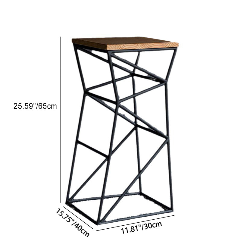 Reposapiés cuadrado de taburete de bar con marco geométrico de hierro y madera contemporánea para comedor 