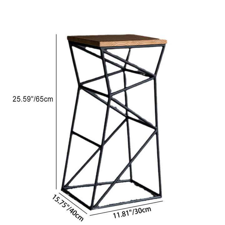 Reposapiés cuadrado de taburete de bar con marco geométrico de hierro y madera contemporánea para comedor 
