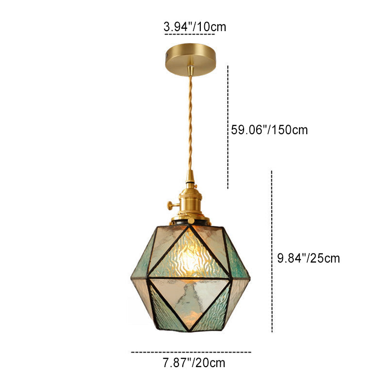 Traditionelle Vintage polygonale Messing Buntglas 1-Licht Pendelleuchte für Wohnzimmer 