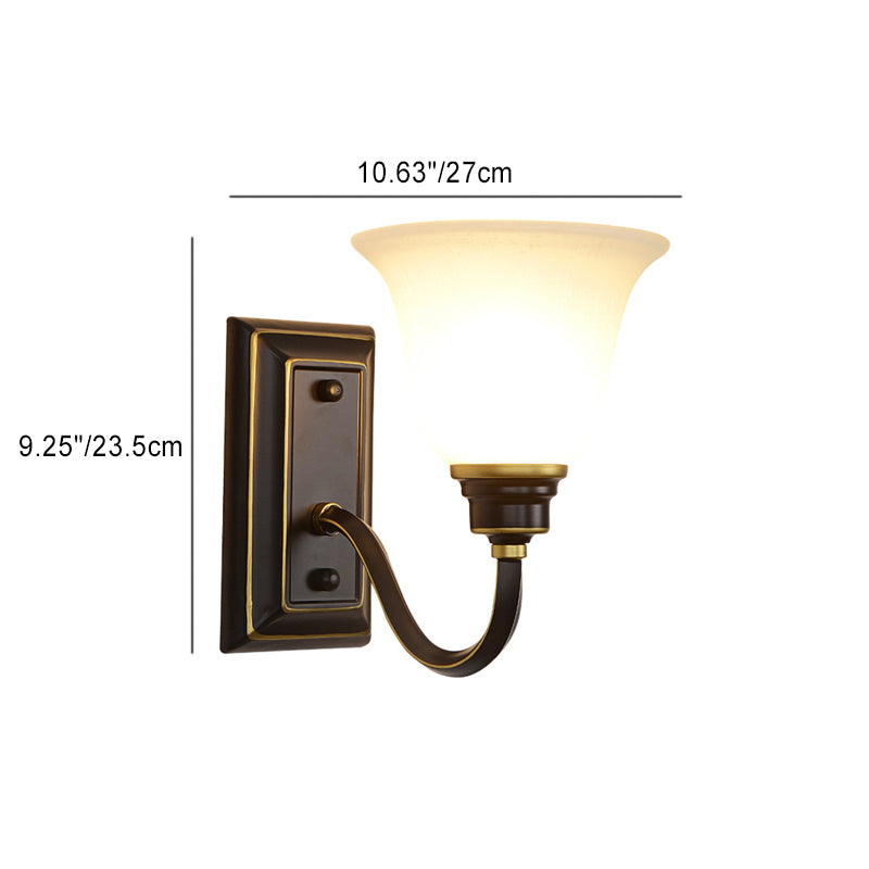 Lámpara Aplique de Pared de 1 Luz de Hierro con Pantalla de Vidrio Floral Rústica Tradicional para Dormitorio 