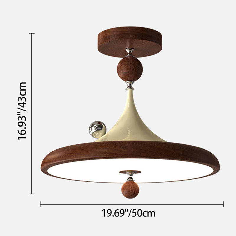 Moderne Mid-Century Eisen Faux Holzmaserung Acryl LED Semi-Flush Deckenleuchte für das Schlafzimmer 