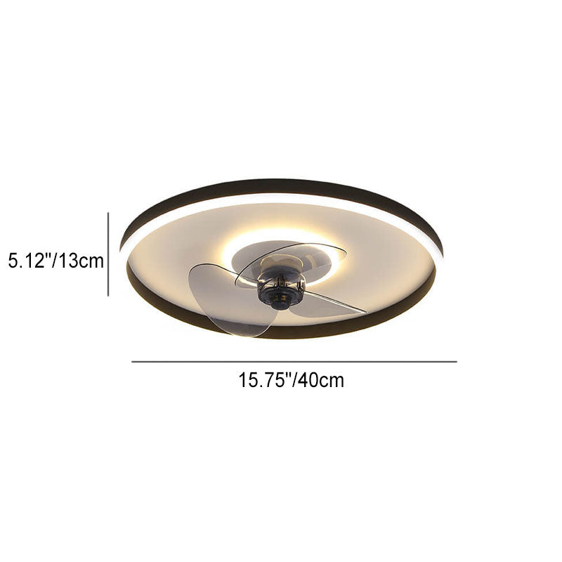 Contemporary Nordic Round Iron Silicone Aluminum Invisible LED Flush Mount Ceiling Fan Light For Living Room &amp; Bedroom