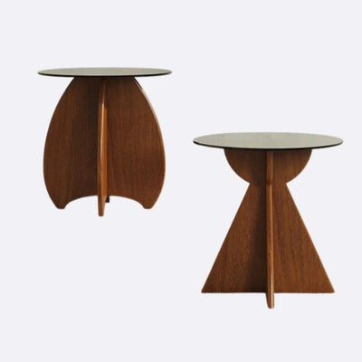 Table d'appoint ovale en verre trempé géométrique rétro contemporain avec base en bois pour salon 