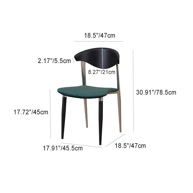 Traditional Vintage Square Plywood Velvet Iron Tapered Legs Dining Chair Backrest Armless For Dining Room