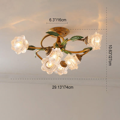 Modern Idyllic Iron Flower Branch 6/8/10-Light Semi-Flush Mount Lighting
