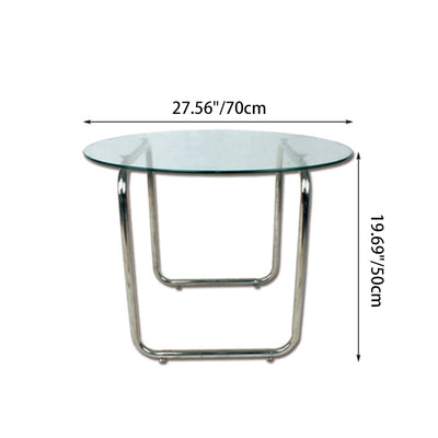 Modern Minimalist Round Glass Stainless Steel Coffee Table 1-Tier For Living Room
