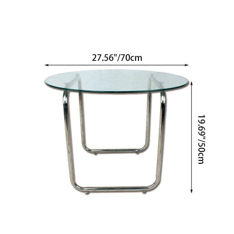 Modern Minimalist Round Glass Stainless Steel Coffee Table 1-Tier For Living Room