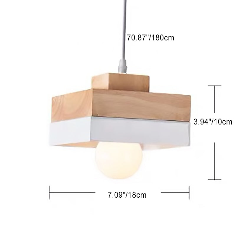 Moderne minimalistische Macaron Square Eisen Holz 1-Licht Pendelleuchte für Wohnzimmer 