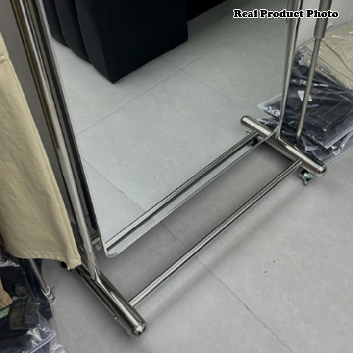 Modern Minimalist Rectangular Stainless Steel Glass Mobile Full-Length Floor Mirror For Living Room