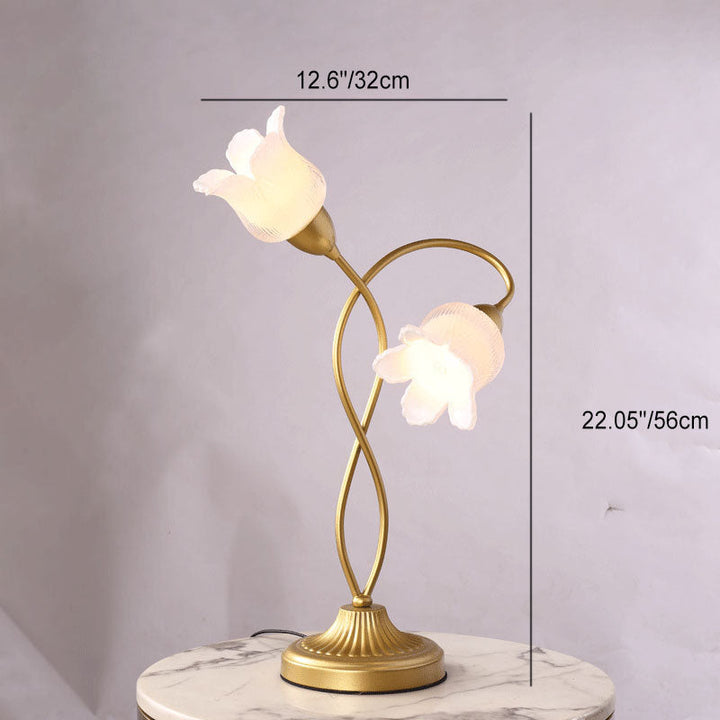 Moderne Art Deco Blumen Eisen Glas 2-Licht Tischlampe für Wohnzimmer 