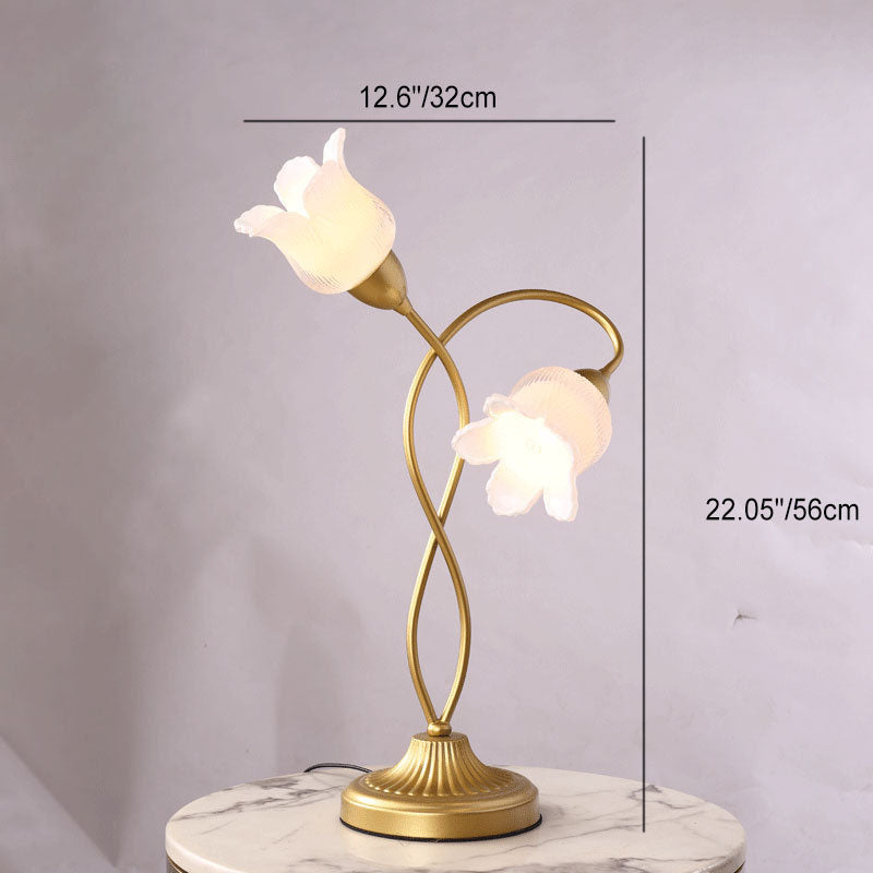 Lampe de table à deux lumières en fer et verre Art Déco moderne avec motif floral pour salon 