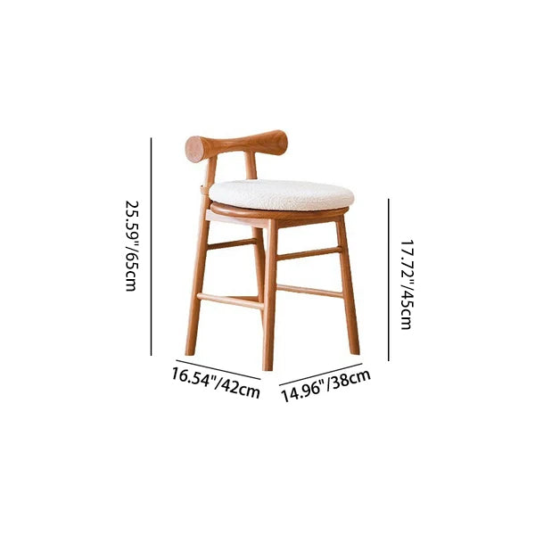 Taburete tocador redondo de madera de estilo moderno y sencillo con tela sherpa, respaldo y reposapiés para dormitorio 