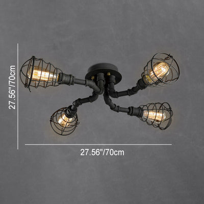 Industrial Vintage Water Pipe Round Iron 4/6/8 Light Flush Mount Ceiling Light