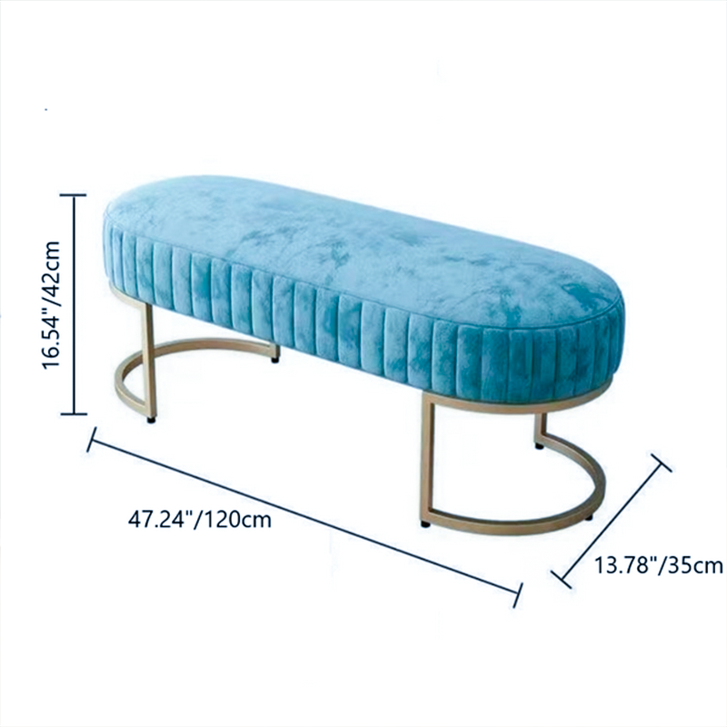 Moderner Luxus-Samt-Metall-Lang-Oval-Schuhbank für Wohnzimmer 