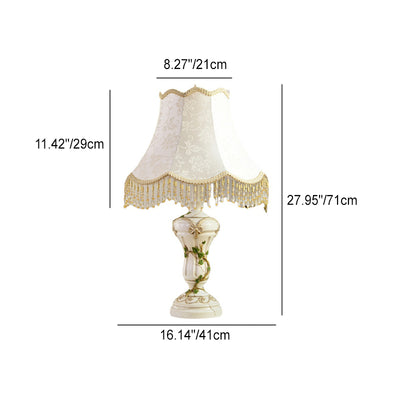 Lampe de table à une lumière avec vase en tissu résiné fer traditionnel européen peint à franges pour chevet 