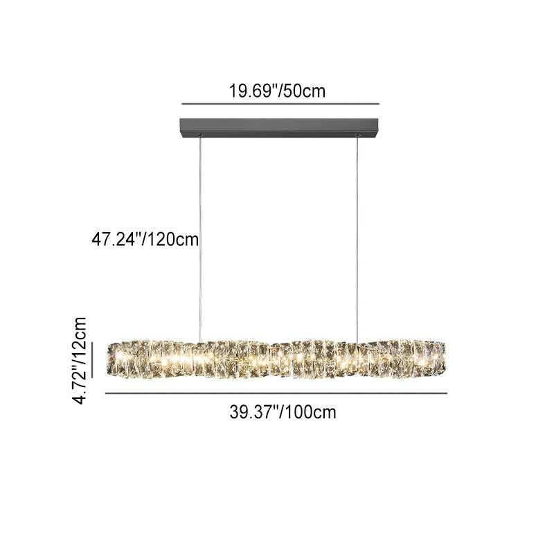 Lustre suspendu moderne en acier inoxydable avec bande de cristal LED pour salle à manger 