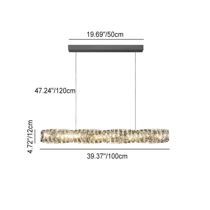 Lustre suspendu moderne en acier inoxydable avec bande de cristal LED pour salle à manger 