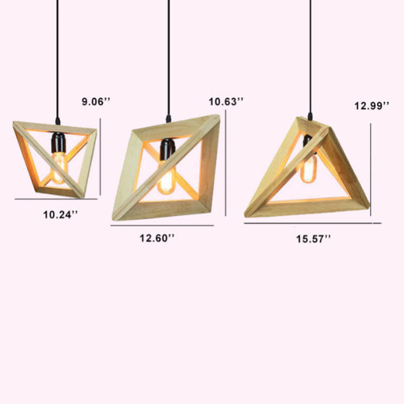 Suspension lumineuse à 1 lumière en forme de triangle tétraédrique en bois nordique 