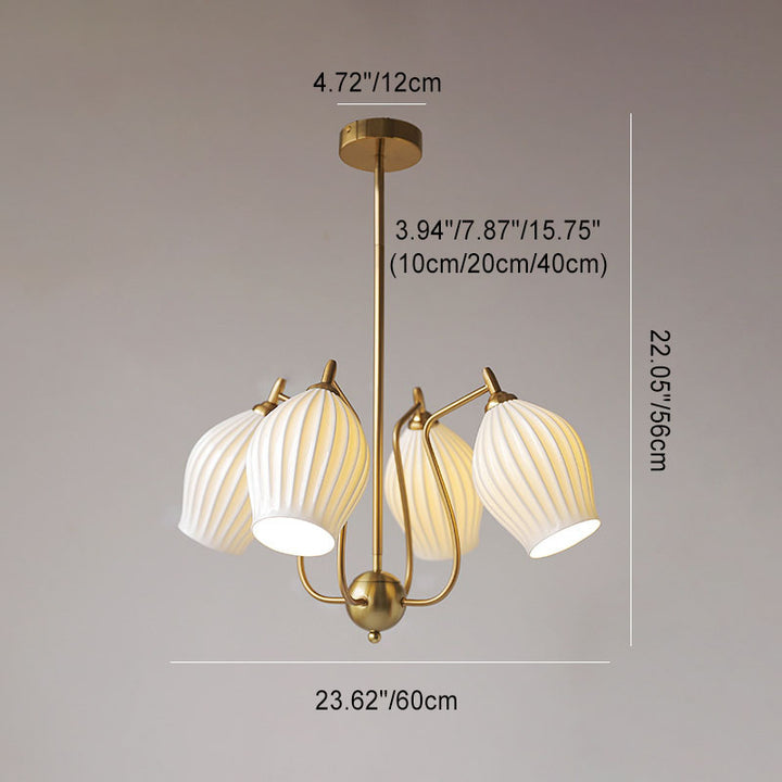 Traditioneller französischer Kronleuchter aus Eisen, Kupfer und Keramik mit Blumenglocke, gestreift, 4/6/8 Lichter für Wohnzimmer 