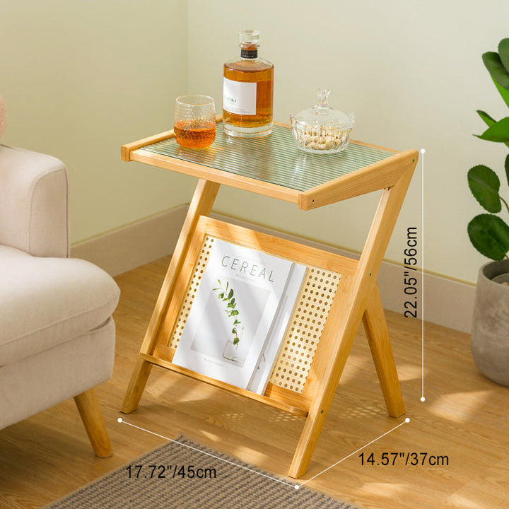 Table d'appoint géométrique rectangulaire créatif contemporain en bambou et verre à 1 étagère pour salon 