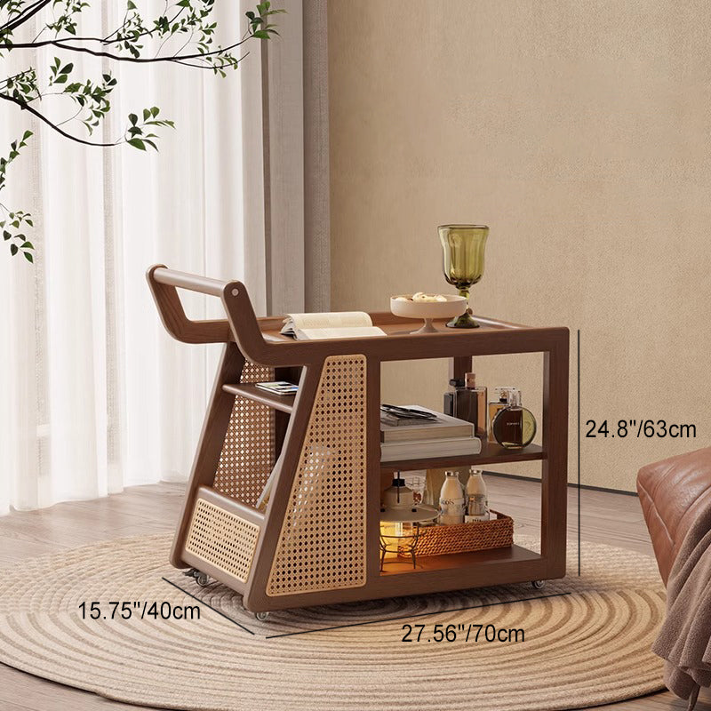 Table de bout rectangulaire à tissage traditionnel de ferme en bois de caoutchouc à 2 niveaux pour salon 