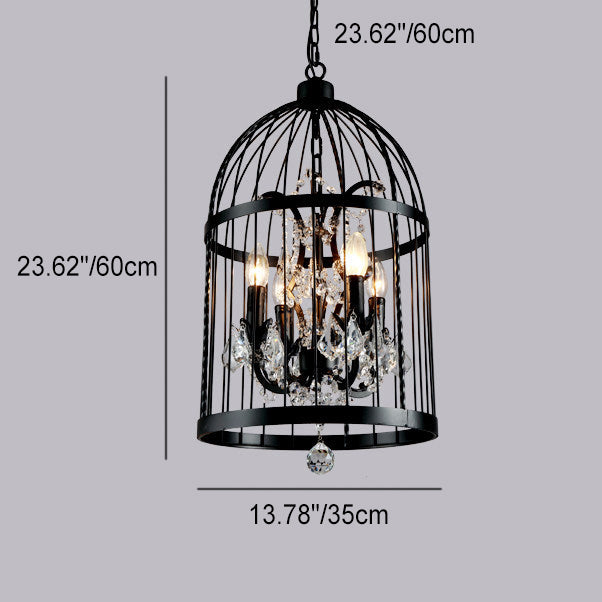 Contemporary Industrial Iron Birdcage Crystal Candelabra 4/8 Light Chandelier For Dining Room