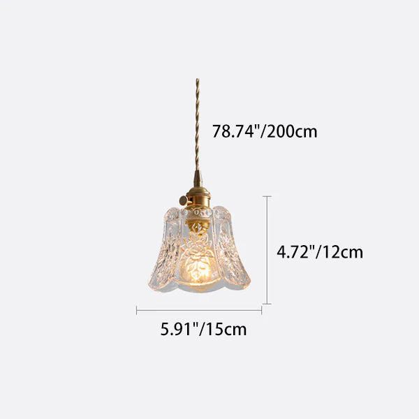 Lámpara colgante de 1 luz Contemporary Nordic de latón con vidrio y cobre Thorn Flower para salón y dormitorio 