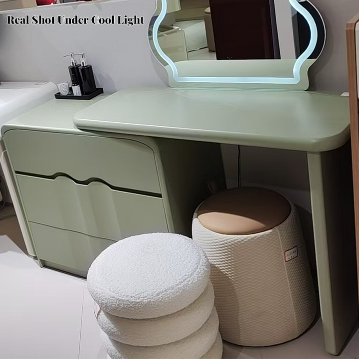 Modern Minimalist Hidden Handle Makeup Vanity With 3-Drawers - Wave Medium Density Fiberboard Dressing Table For Bedroom