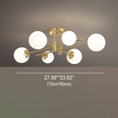 Luz de techo semiempotrada de lujo nórdico de vidrio mágico con línea de latón de 6/8 luces 