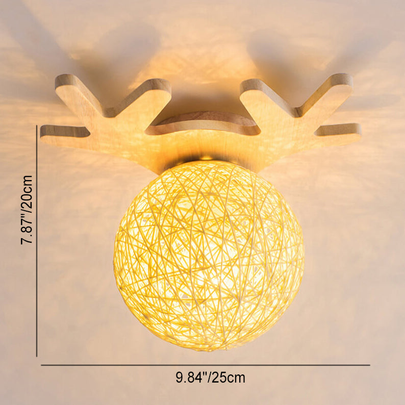 Modern Minimalist Antler Ball Log Crystal Glass 1-Light Flush Mount Ceiling Light