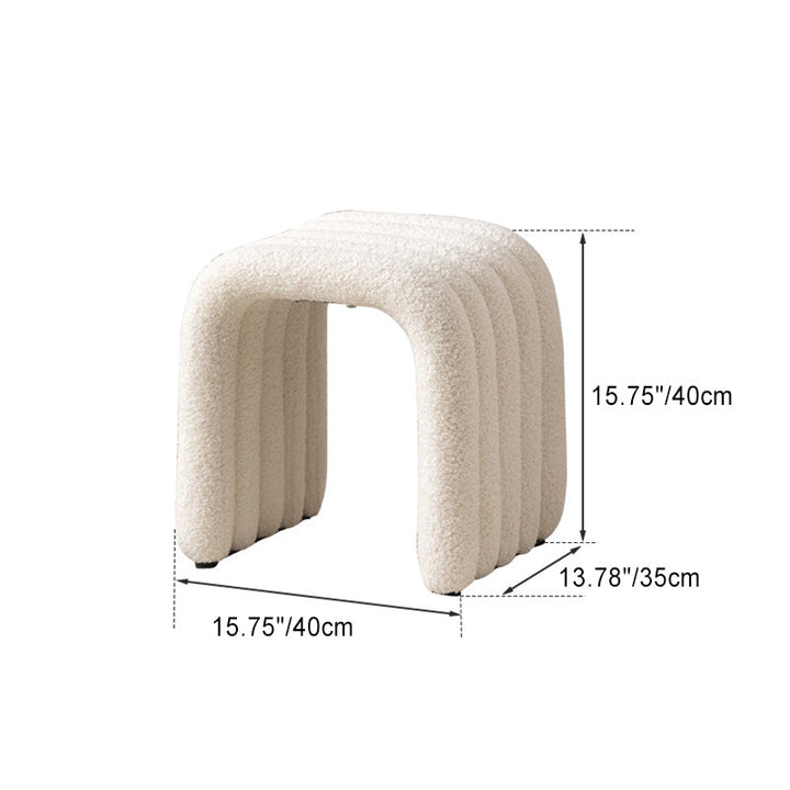Taburete tocador contemporáneo nórdico con arco, estructura de acero al carbono y tapizado de tela sherpa, sin respaldo, para dormitorio 