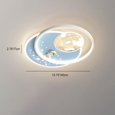 Modern Art Deco Astronaut Round Acrylic Iron LED Flush Mount Ceiling Light For Bedroom