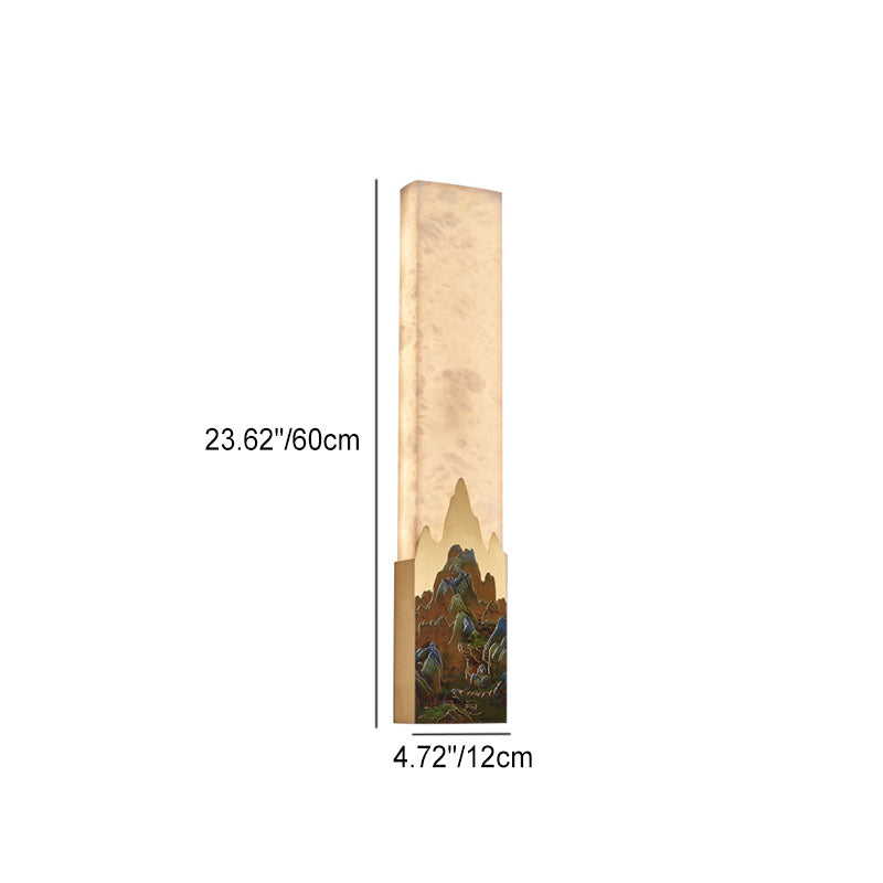Applique murale LED rectangulaire en marbre chinois traditionnel tout-cuivre pour chambre à coucher 