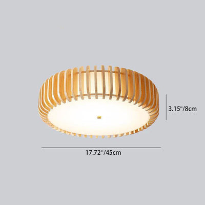 Plafonnier LED rond en bois et fer traditionnel japonais pour chambre à coucher 