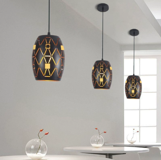 Luminaire suspendu rétro industriel à 1 lumière en forme de cloche creuse en fer 