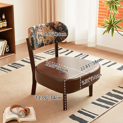 Traditional French Rectangular Cotton-Linen Fabric Oiled Leather Solid Wood Accent Chair Backrest Armless For Living Room
