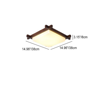 Traditionelle chinesische quadratische hölzerne Acryl-LED-Unterputz-Deckenleuchte für Schlafzimmer 