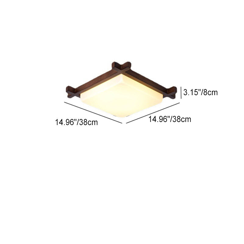 Traditionelle chinesische quadratische hölzerne Acryl-LED-Unterputz-Deckenleuchte für Schlafzimmer 