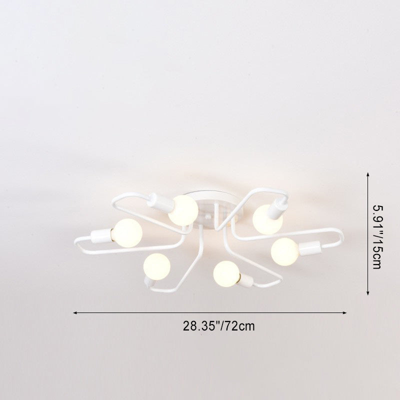 Ligne de tube incurvé nordique contemporain Fer 6/8 lumières Plafonnier semi-encastré pour salon 